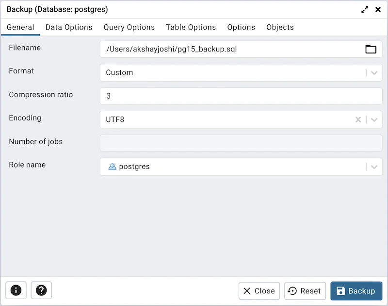 Настройка логической резервной копии PostgreSQL в pgAdmin